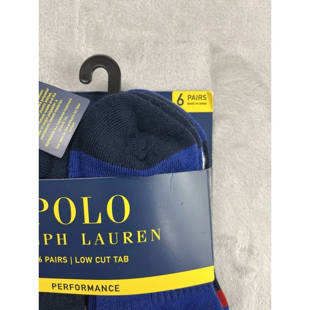 Polo Ralph Lauren 6 Pairs Socks Men 10-13 Multicolor Low Cut Tab Performances